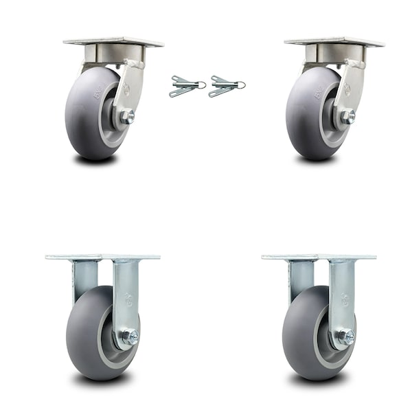 5 Inch Kingpinless Thermoplastic Rubber Wheel Caster Swivel Locks 2 Rigid, 2PK